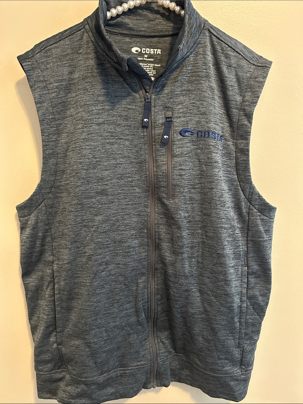 Costa Del Mar Men's Harbor Full Zip Fleece Vest M Medium Navy Blue Heather